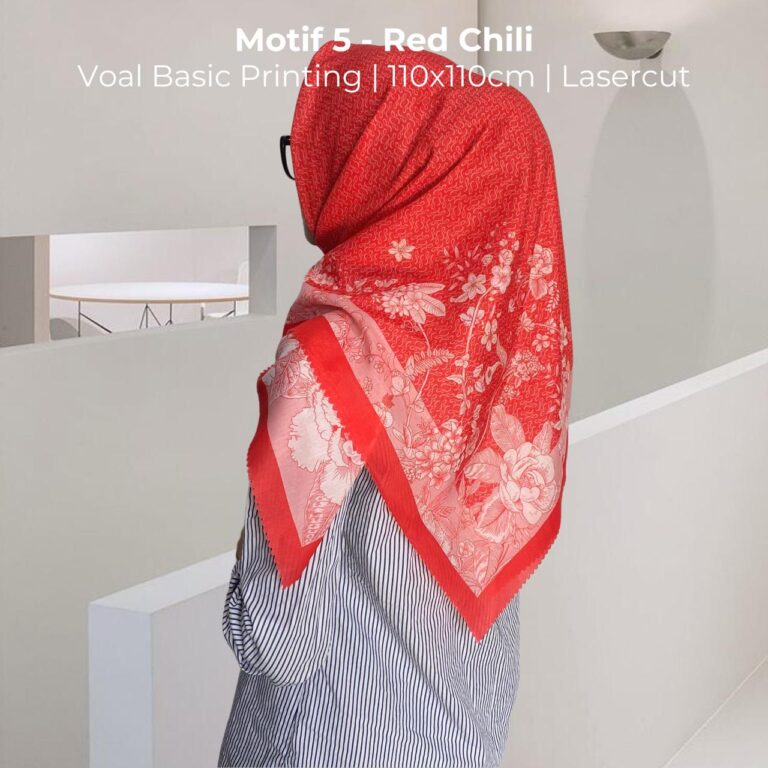 Voal Basic Printing Motif 5 Red Chili – Hijab Segi Empat Lasercut Premium
